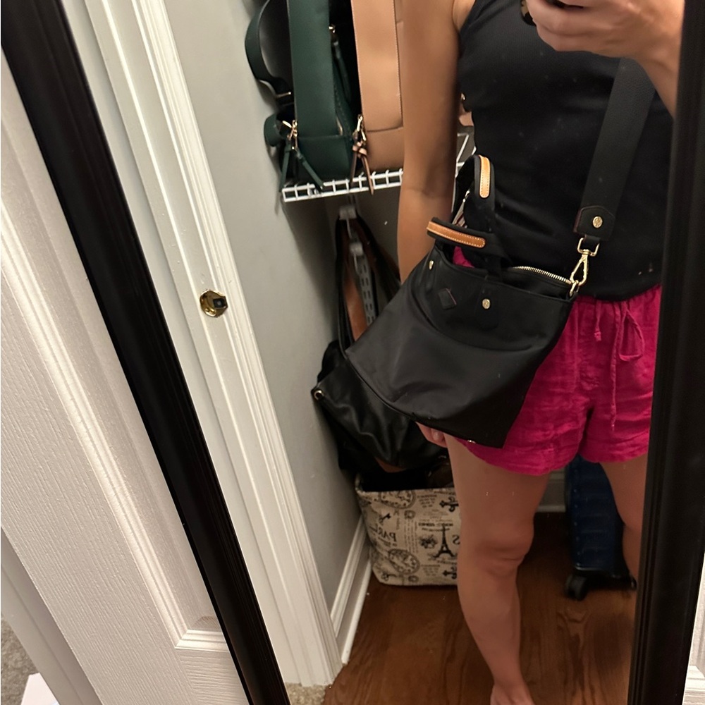 MZ WALLACE Black Nylon Crossbody Large Tote Bag with Small Zip Bag & Red Lining - Picture 5 of 13